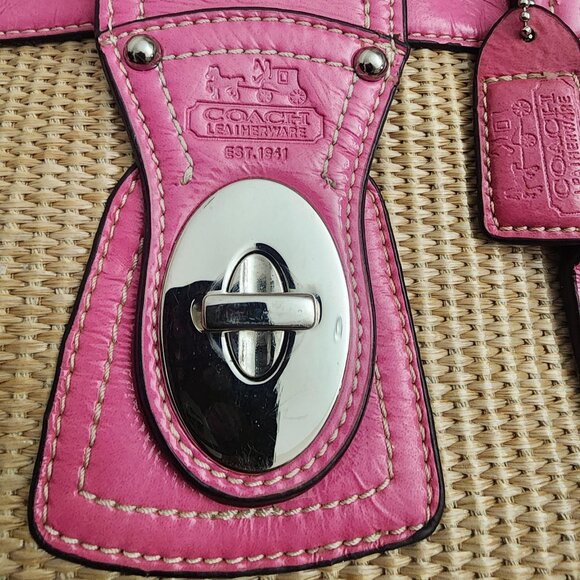 Coach Wicker & Pink patent leather Trim vacation tote - Picture 2 of 6